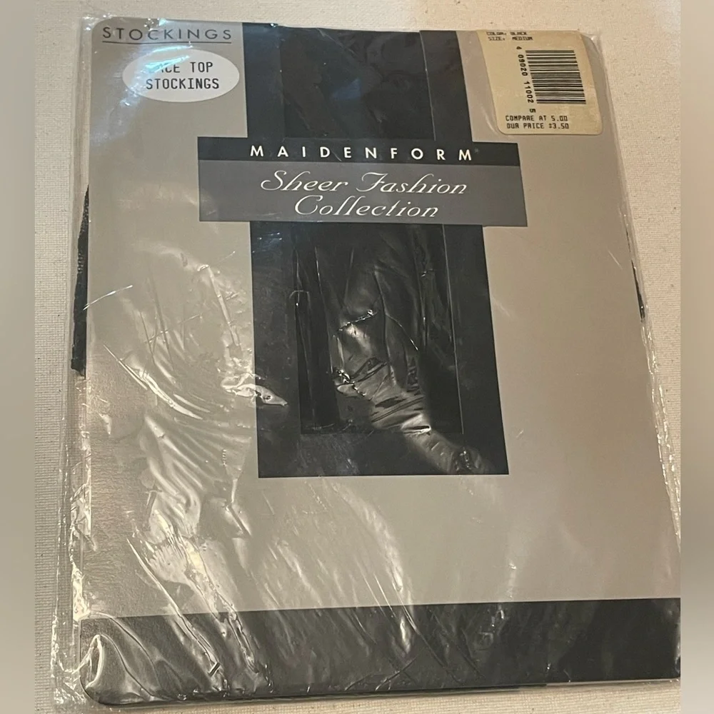 VTG Maidenform Sheer Fashion Collection NWT Panty Hose Black size medium